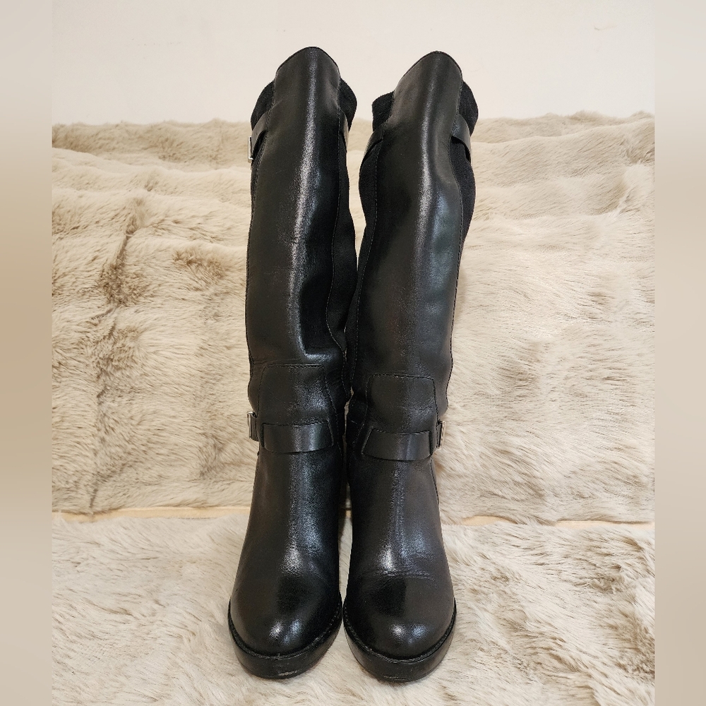 Cole Haan Nike Air Faux Black Leather & Stretch Suede Pull-On Boots Size 5 1/2 B